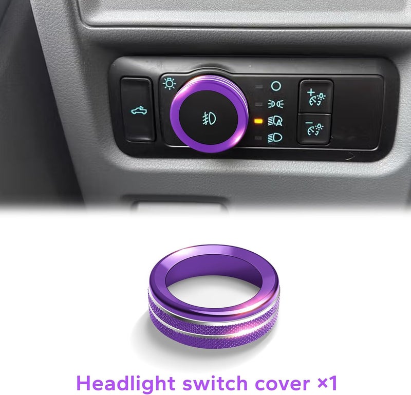 Polodunn ملحقات فورد F150 2021-2025 2026 و سوبر ديوتي F250 F350 F450 2023-2026، مجموعة غطاء مقبض من سبائك الألمنيوم 9 قطع - بدء التشغيل، تكييف الهواء، الصوت، المصابيح الأمامية، المقطورة ووضع القيادة (أرجواني) - Image 5